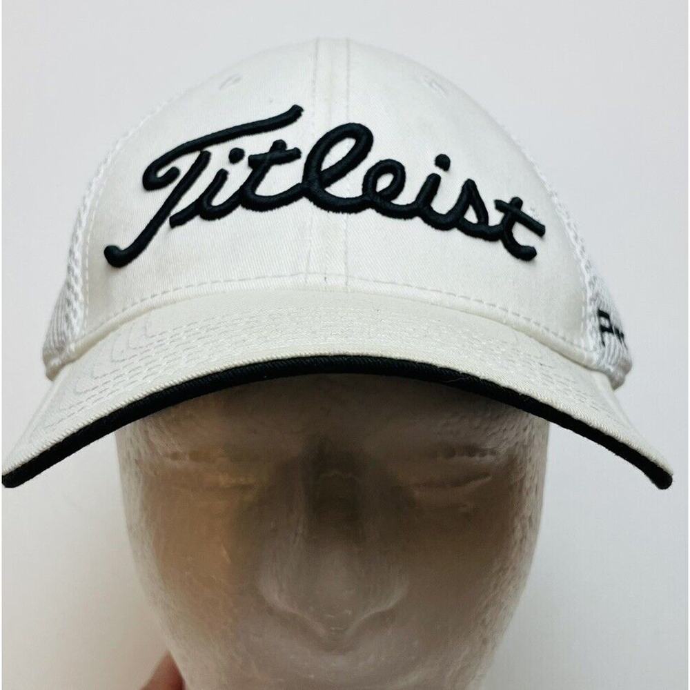 Titleist Pro V1 FootJoy Hat Cap Fitted White Embroidered Mesh Back Golf Active